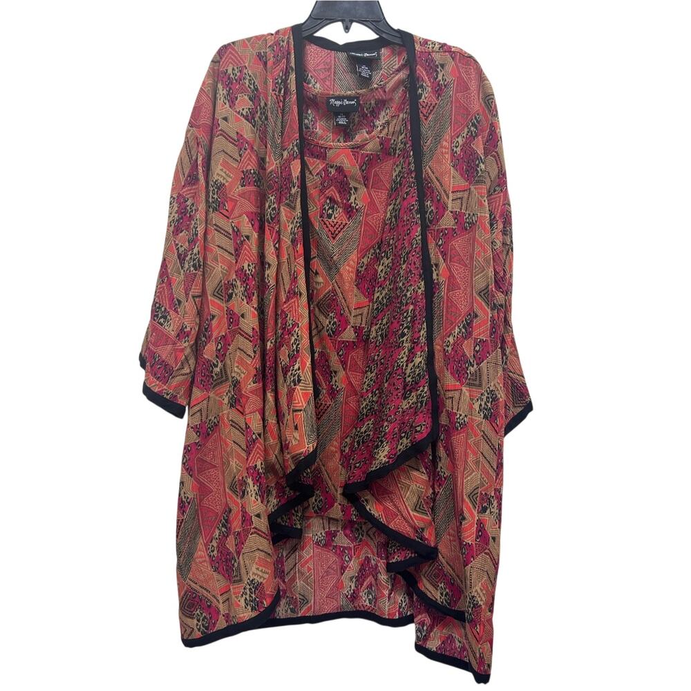 NWOT Maggie Barnes Red Geometric Open-Front Women's Cardigan Sweater Shell 18/20